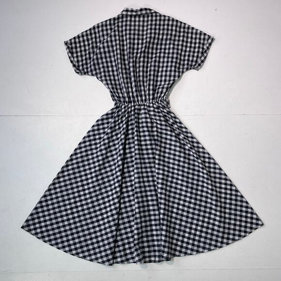 Vintage 80s Gingham Collared Button Up Dress / Sz XS / Western Retro Pin Up - Picture 2 of 8